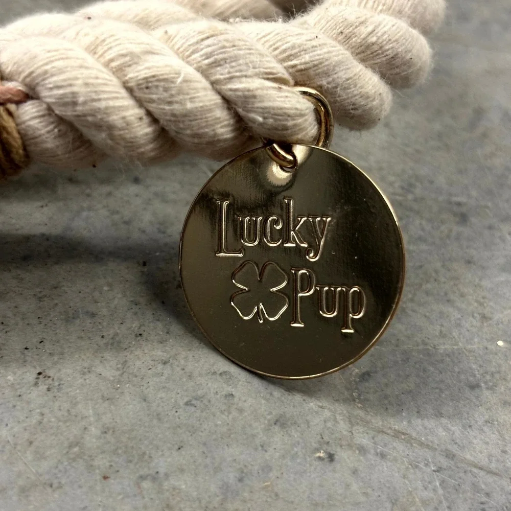Lucky Pup Cotton Rope Dog Leash Cream Gold Hardware Handcrafted Style 5ft